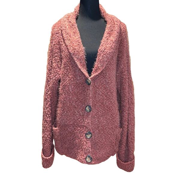 Women's POL Fuzzy Long Sleeve Hooded Cardigan, Mauve, EUC - Picture 1 of 4